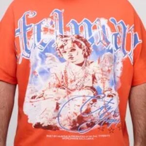Plus oversized heavyweight money never stops large scale print t-shirtOrange-5XL